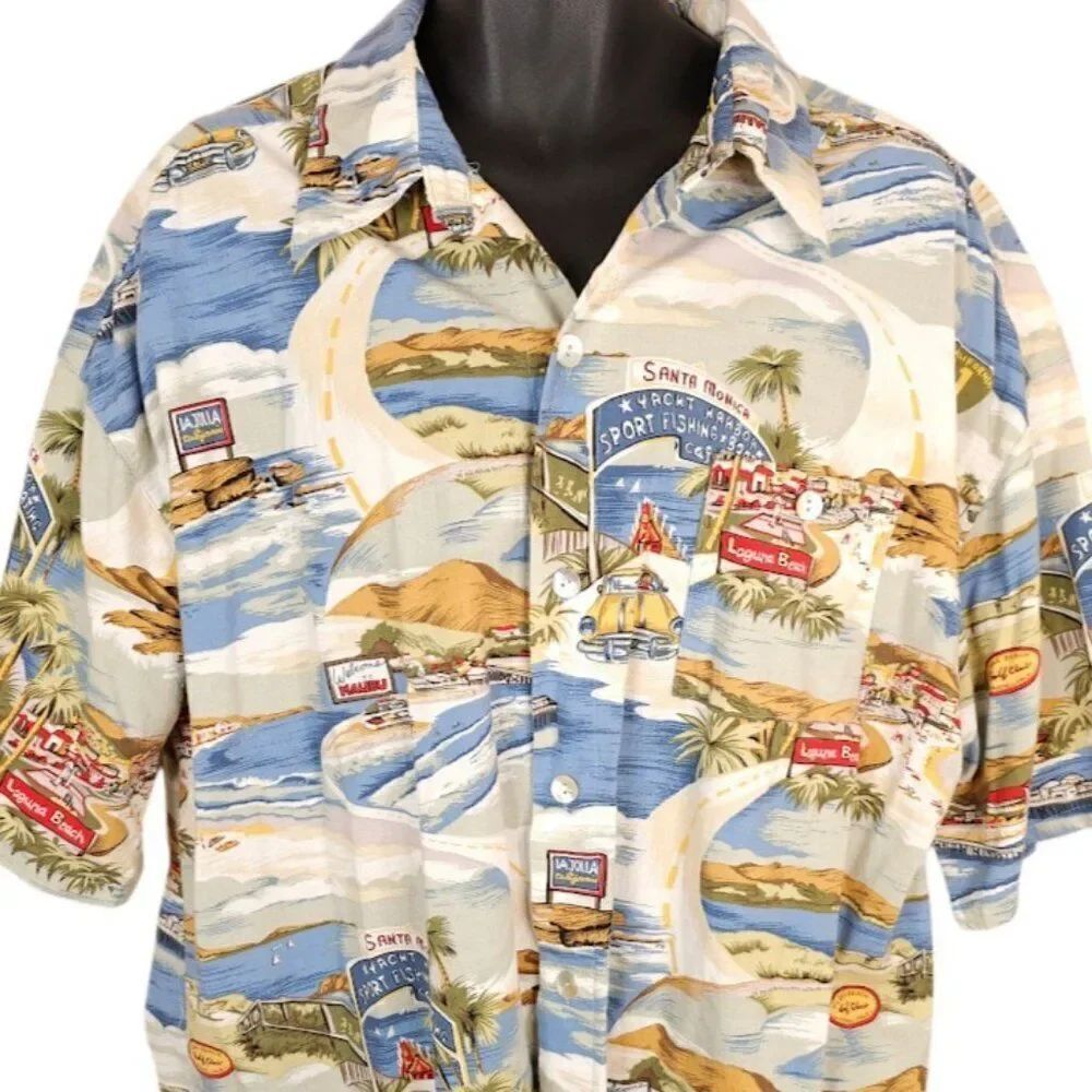 Laguna Beach Hawaiian Shirt Mens Size 3XL Beige Surfer Surfing Malibu AOP